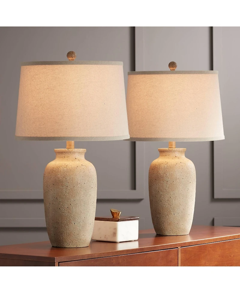 Regency Hill 25 1/2" High Farmhouse Rustic Coastal Table Lamps Set of 2 Beige Oatmeal Shade Living Room Bedroom Bedside Nightstand