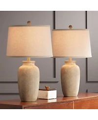 Regency Hill 25 1/2" High Farmhouse Rustic Coastal Table Lamps Set of 2 Beige Oatmeal Shade Living Room Bedroom Bedside Nightstand