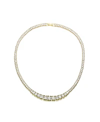Sterling Silver with 14K Gold Plated and Clear Cubic Zirconia Tennis Necklace