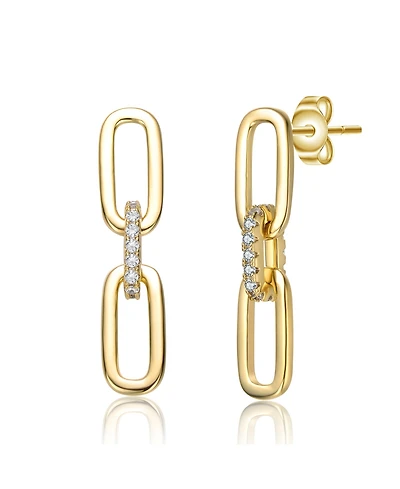 Classic 14k Yellow Gold Plated with Cubic Zirconia Triple Chain Drop Earrings