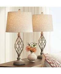 Franklin Iron Works Annie Modern Coastal Table Lamps 28" Tall Set of 2 Weathered Sand Iron Cream Tapered Drum Shade for Bedroom Living Room Bedsi