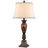 Mulholland Traditional Vintage like Table Lamp 33" Tall Aged Bronze Golden Faux Marble Off White Bell Shade for Living Room Bedroom House Bedside