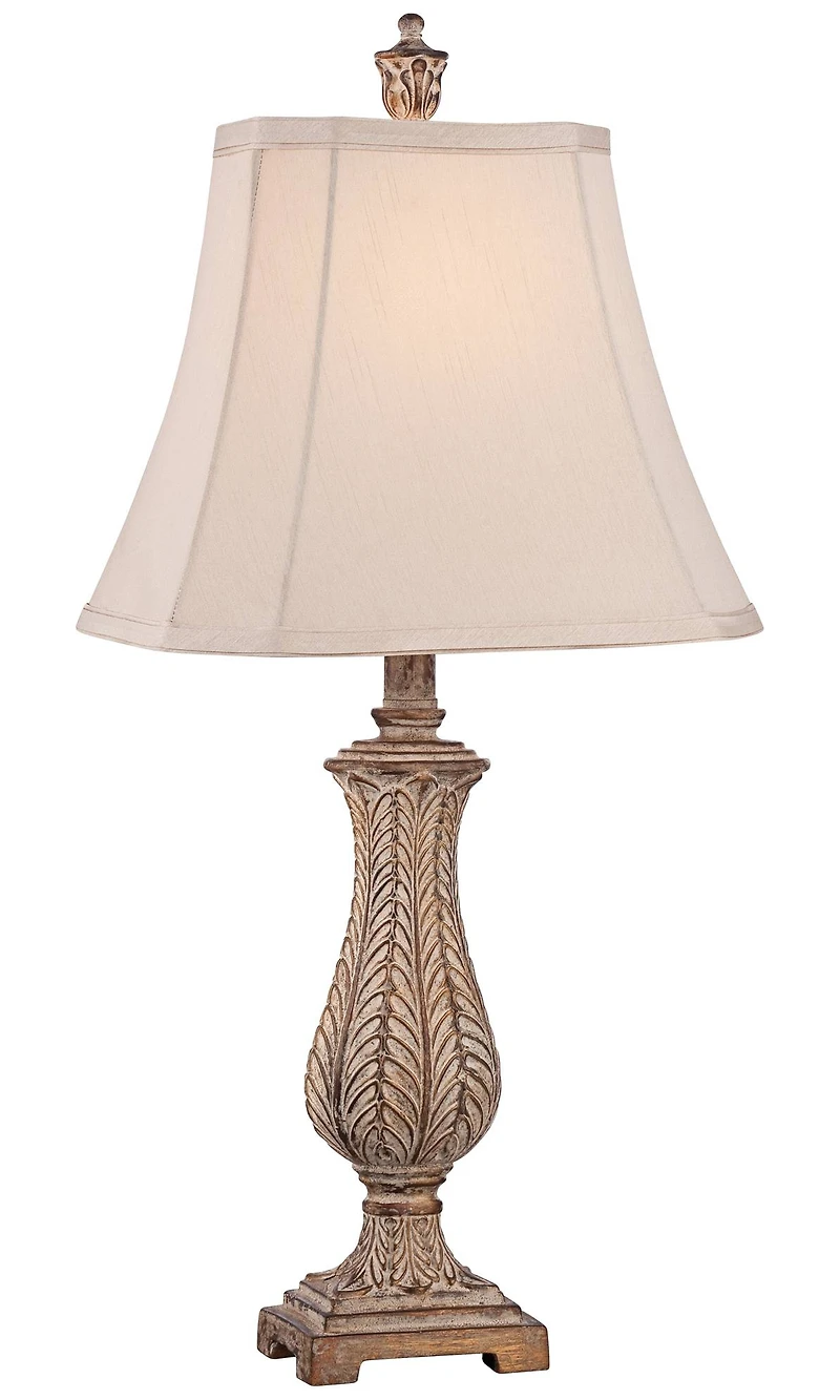Traditional Country Cottage Table Lamp 25" High Antique Gold Leaves Petite Vase Off White Rectangular Shade Decor for Living Room Bedroom House Bedsid