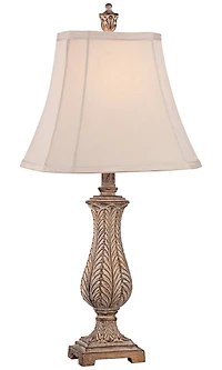 Traditional Country Cottage Table Lamp 25" High Antique Gold Leaves Petite Vase Off White Rectangular Shade Decor for Living Room Bedroom House Bedsid