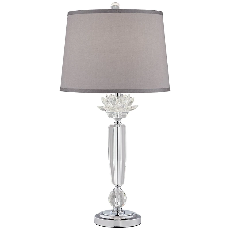 Vienna Full Spectrum Olivia 28 1/4" Tall Traditional Glam End Table Lamp Clear Crystal Single Gray Shade Living Room Bedroom
