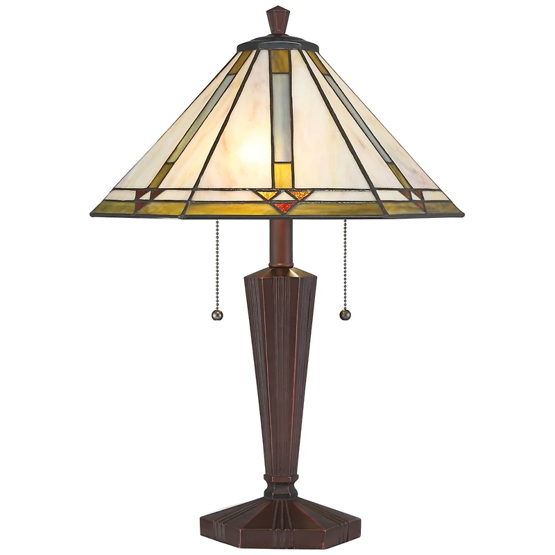 Robert Louis Tiffany Landford Traditional Mission Accent Table Lamp 22 1/2" High Bronze Stained Art Glass Shade for Bedroom Living Room Bedside O