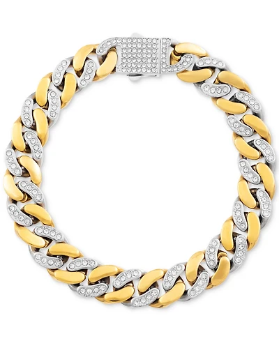 Legacy for Men By Simone I. Smith Men's Crystal Curb Link Bracelet Stainless Steel & Gold-Tone Ion-Plate