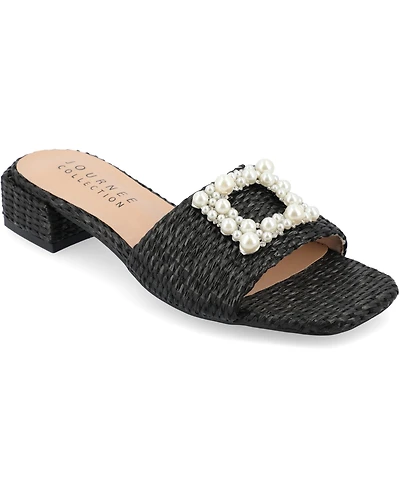 Journee Collection Women's Justina Ornamented Raffia Slide Sandals