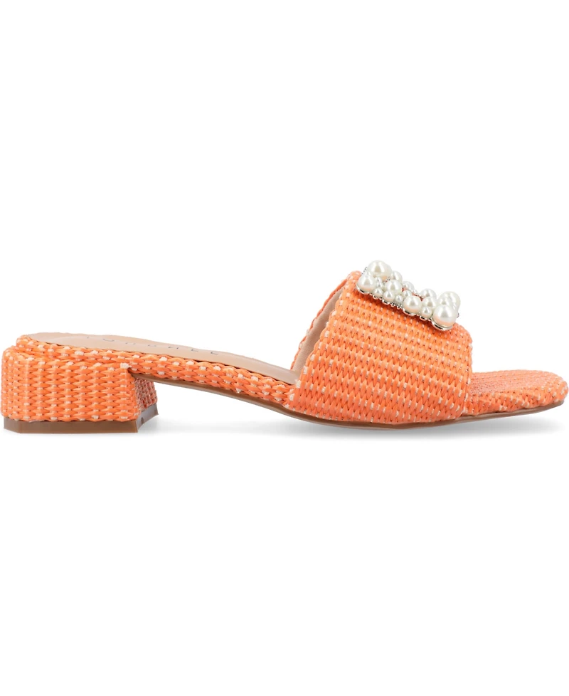 Journee Collection Women's Justina Ornamented Raffia Slide Sandals