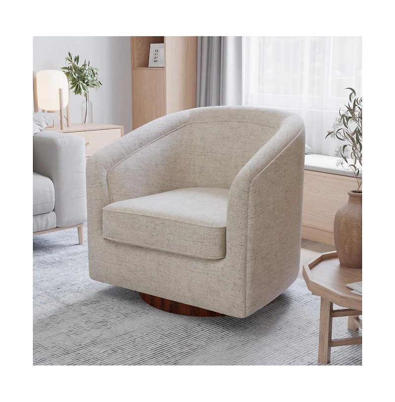 Wyn Upholstered Club Style Barrel Chair With Sloped Armrests And 360 Degree Swivel Base A Vinyl Wrap