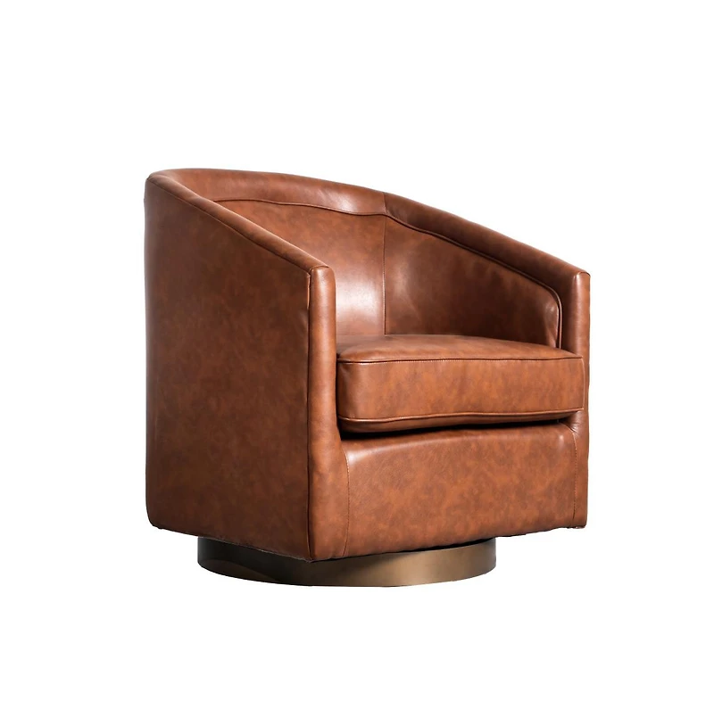 Wyn Upholstered Club Style Barrel Chair With Sloped Armrests And 360 Degree Swivel Base A Vinyl Wrap