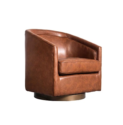 Wyn Upholstered Club Style Barrel Chair With Sloped Armrests And 360 Degree Swivel Base A Vinyl Wrap
