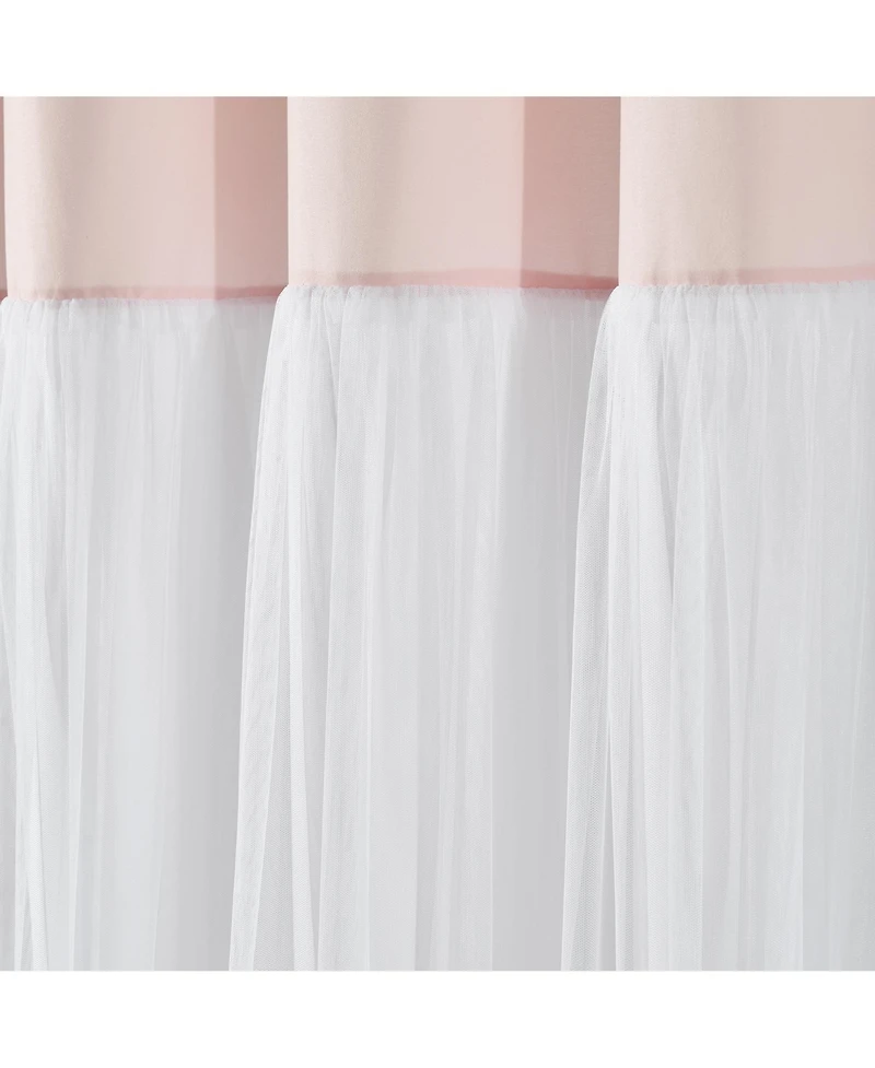 Tulle Skirt Color block Window Curtain Panels Blush/White 40x84 Set