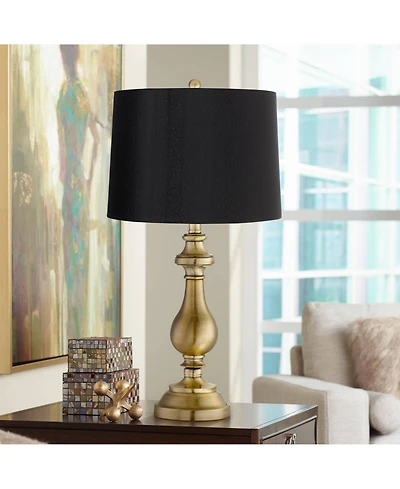 Fairlee Traditional Candlestick Style Table Lamp 26" High Antique Brass Gold Metal Black Fabric Drum Shade Decor for Living Room Bedroom House Be