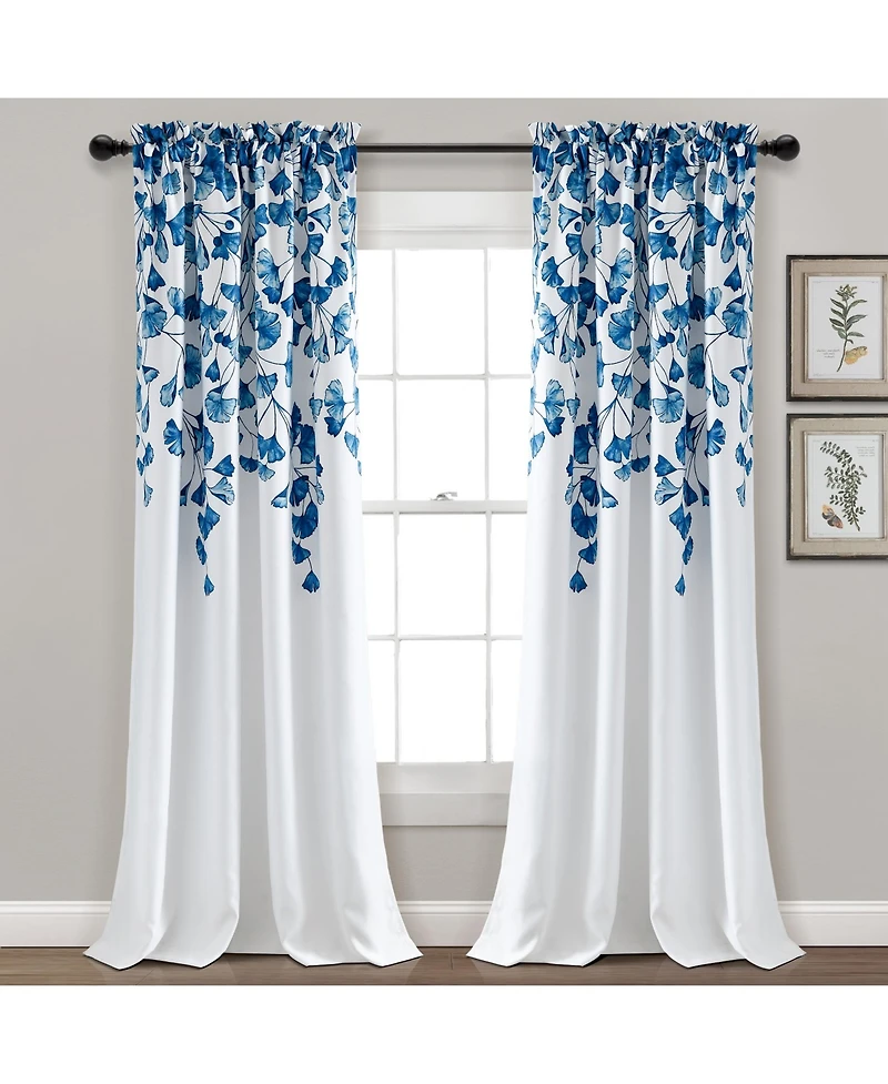 Farmhouse Ginkgo Leaf Light Filtering Window Curtain Panels