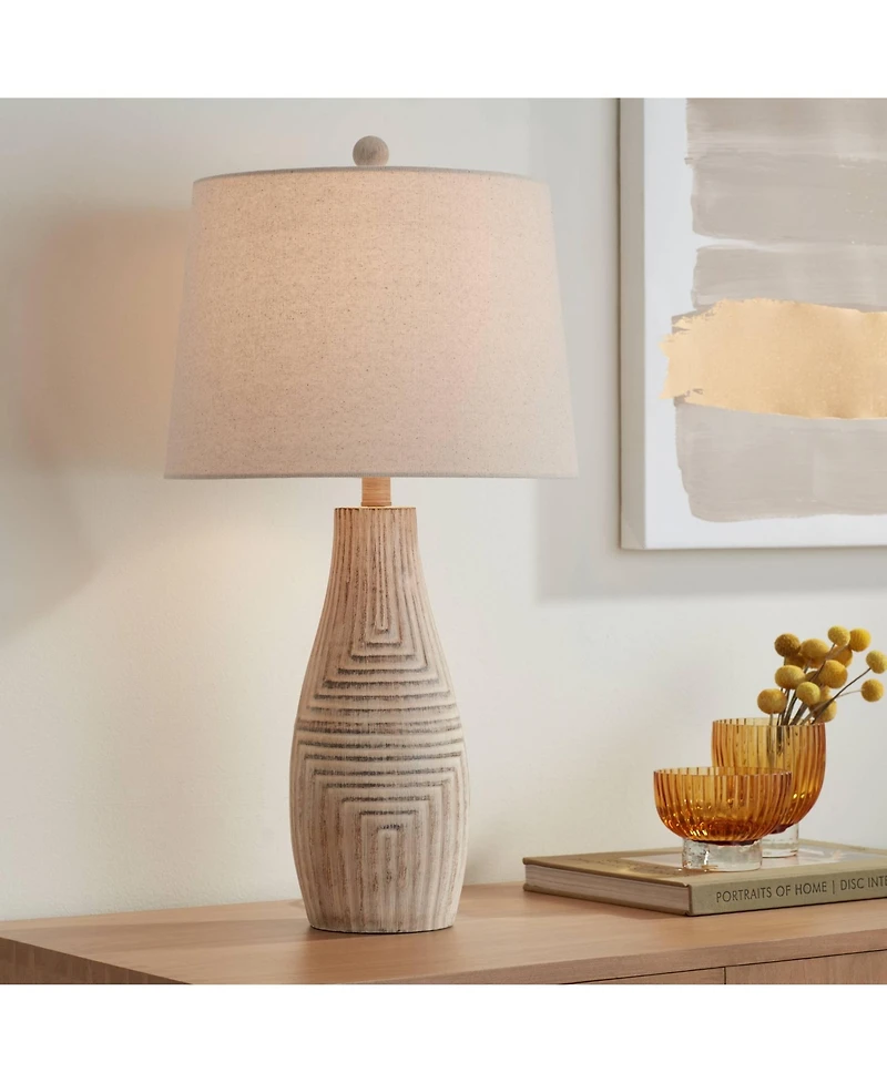 John Timberland Southwest Rustic Table Lamp 27" Tall Faux Light Wood Oatmeal Fabric Drum Shade for Living Room Bedroom Bedside Nightstand