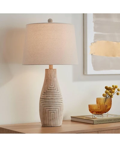 John Timberland Southwest Rustic Table Lamp 27" Tall Faux Light Wood Oatmeal Fabric Drum Shade for Living Room Bedroom Bedside Nightstand