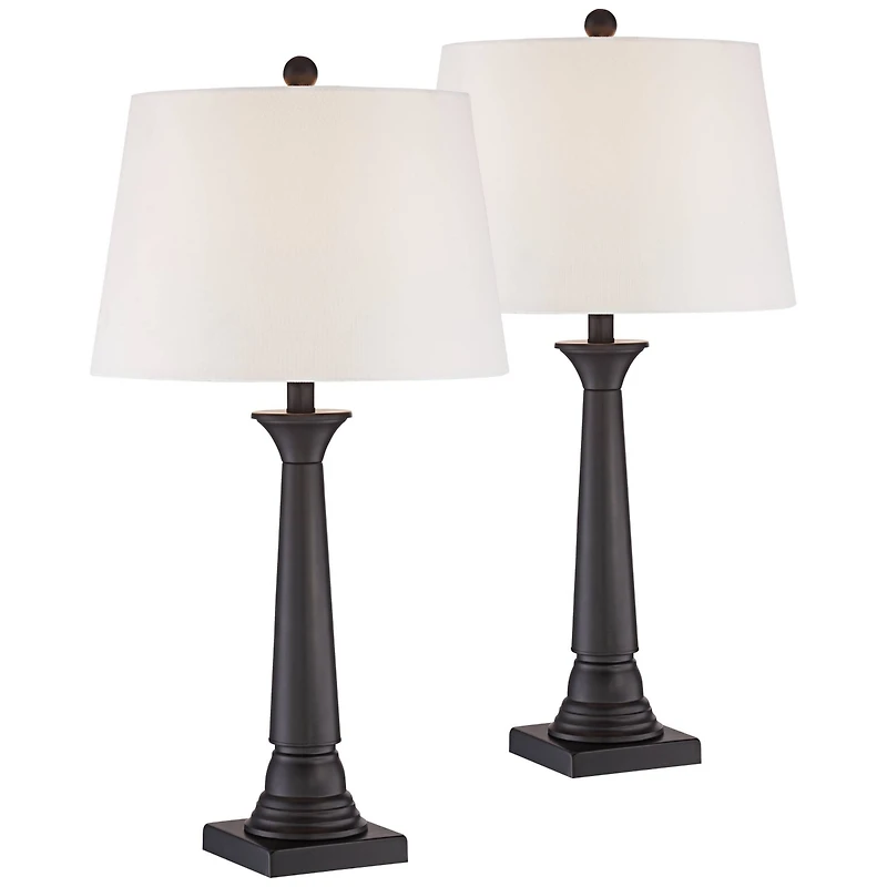 360 Lighting Dolbey Rustic Farmhouse Table Lamps 28" Tall Set of 2 Bronze Off White Drum Shade for Bedroom Living Room Bedside Nightstand Office