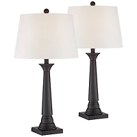 360 Lighting Dolbey Rustic Farmhouse Table Lamps 28" Tall Set of 2 Bronze Off White Drum Shade for Bedroom Living Room Bedside Nightstand Office