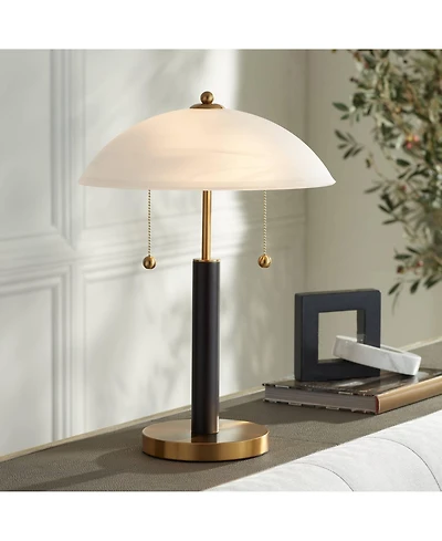 Orbital Mid Century Modern Desk Lamp 19 1/2" High Brown Wood Gold Metal White Frosted Glass Dome Shade for Bedroom Living Room Nightstand Bedside