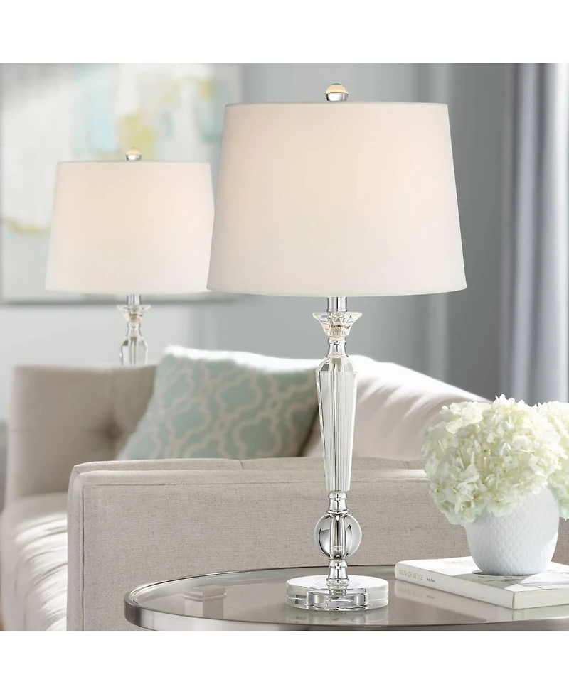 Vienna Full Spectrum Jolie Traditional Table Lamps 26" High Set of 2 Crystal Candlestick Off White Drum Shade for Bedroom Living Room Bedside Off