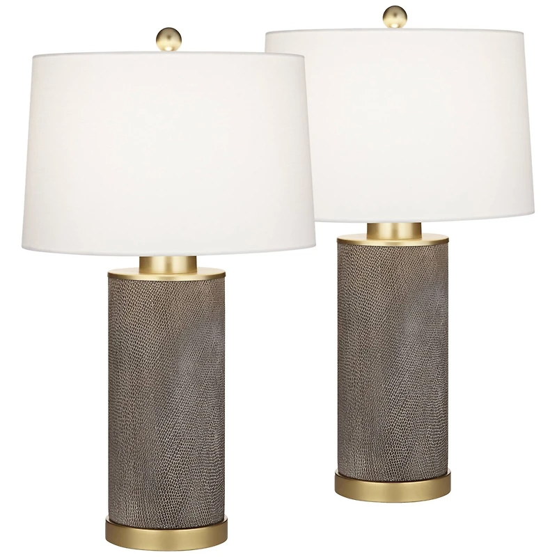 360 Lighting Gilson 24 3/4" High Modern Glam Table Lamps Set of 2 Gold Textured Gray Finish Ceramic Living Room Bedroom Bedside