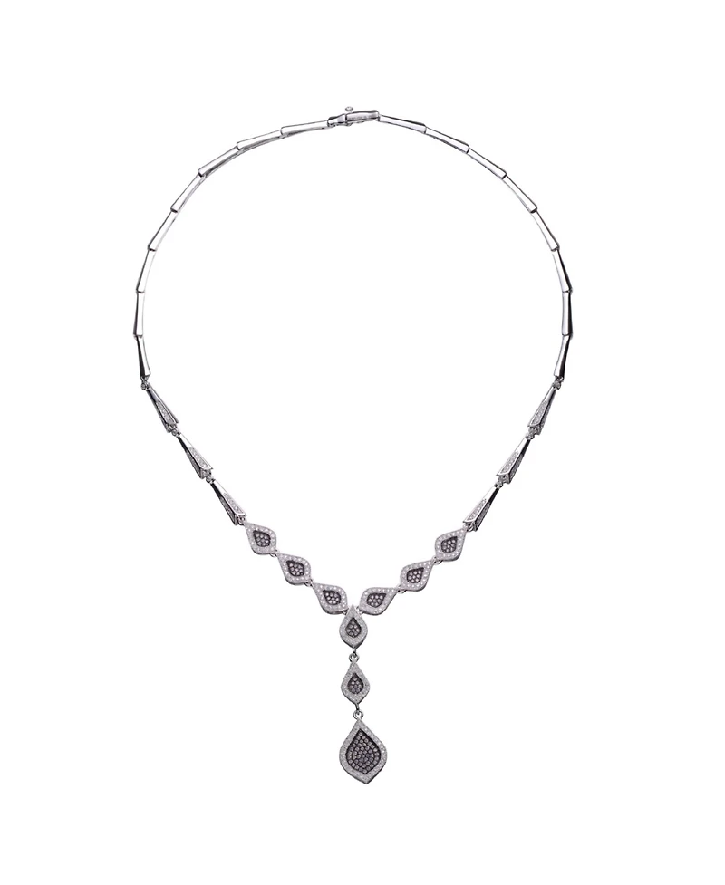 Sterling Silver Cubic Zirconia Micro Pave Dofee Drop Necklace