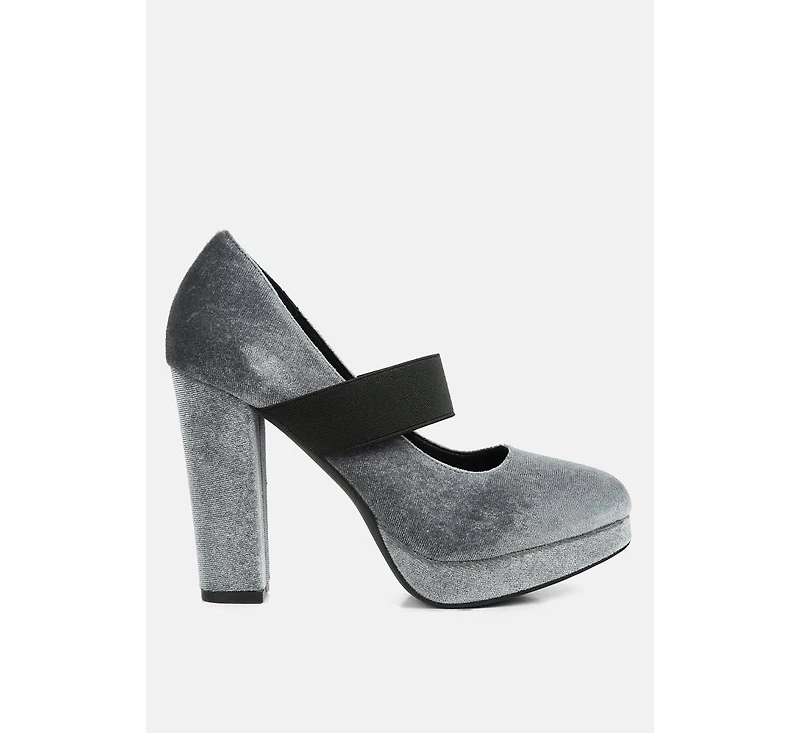 krause high block heel velvet pumps