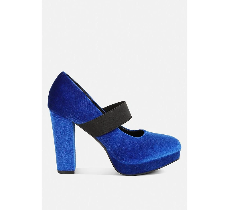 krause high block heel velvet pumps