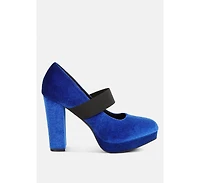 krause high block heel velvet pumps