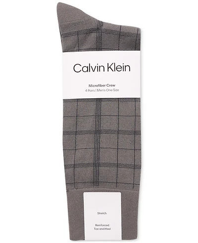Calvin Klein Men's Crew Length Microfiber Dress Socks, Assorted Patterns, Pack of 4