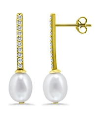Macy's White Cultured Pearl and Cubic Zirconia Bar Drop Earring