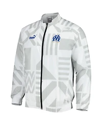 Men's Puma White Olympique Marseille Pre-Match Raglan Full-Zip Training Jacket