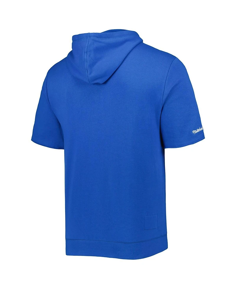 Men's Mitchell & Ness Royal Distressed Los Angeles Rams Washed Short Sleeve Pullover Hoodie