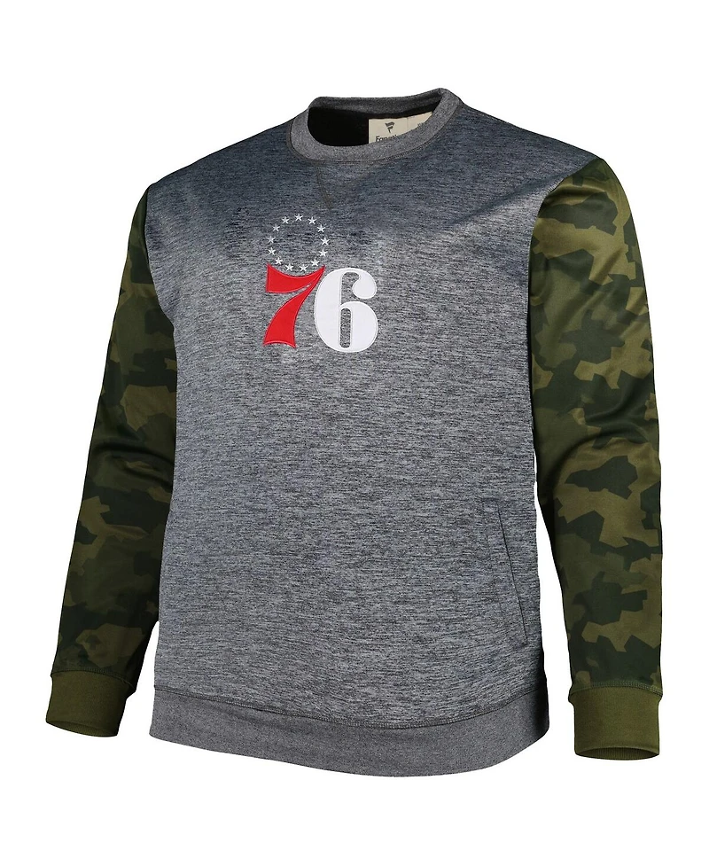 Men's Fanatics Heather Charcoal Philadelphia 76ers Big and Tall Camo Stitched Sweatshirt