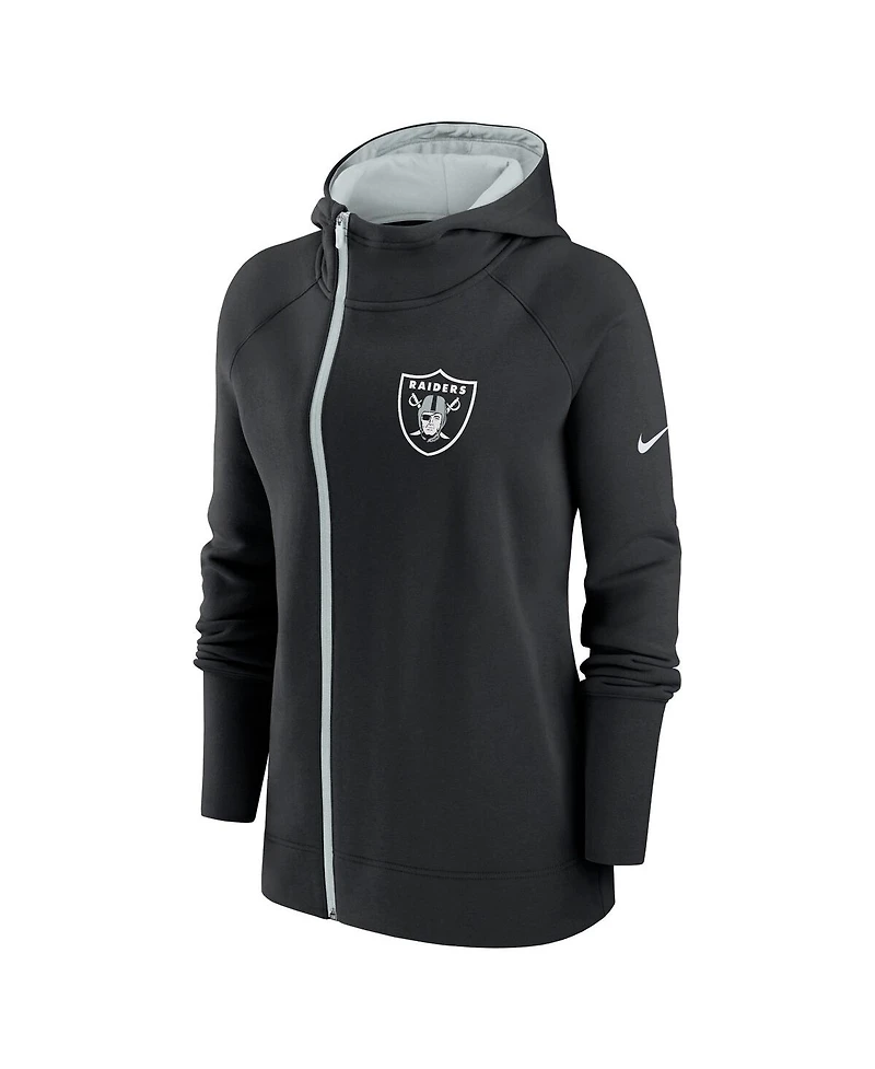 Women's Nike Black Las Vegas Raiders Asymmetrical Raglan Full-Zip Hoodie