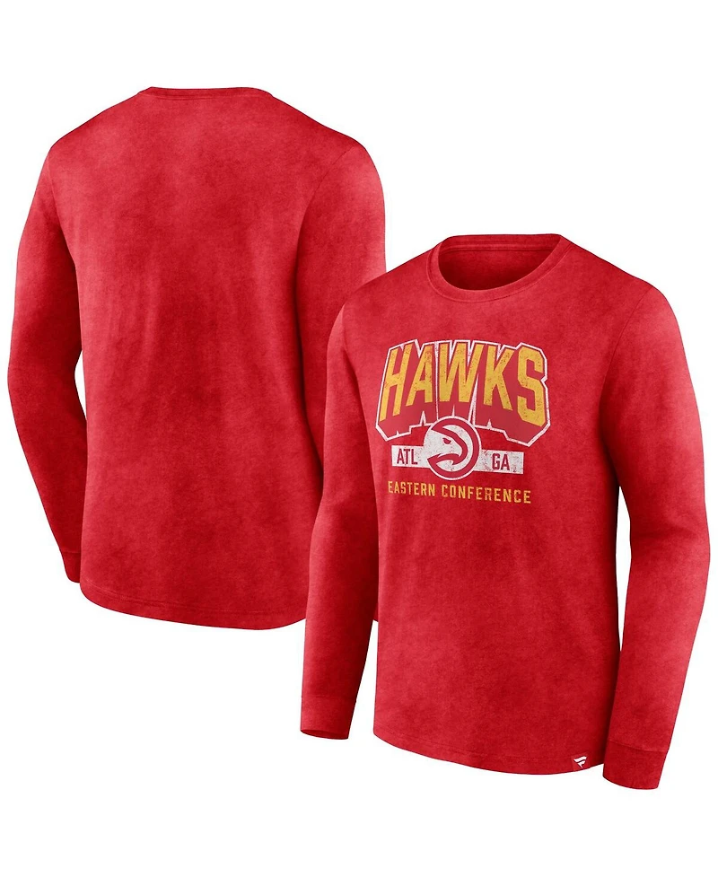 Men's Fanatics Heather Red Distressed Atlanta Hawks Front Court Press Snow Wash Long Sleeve T-shirt