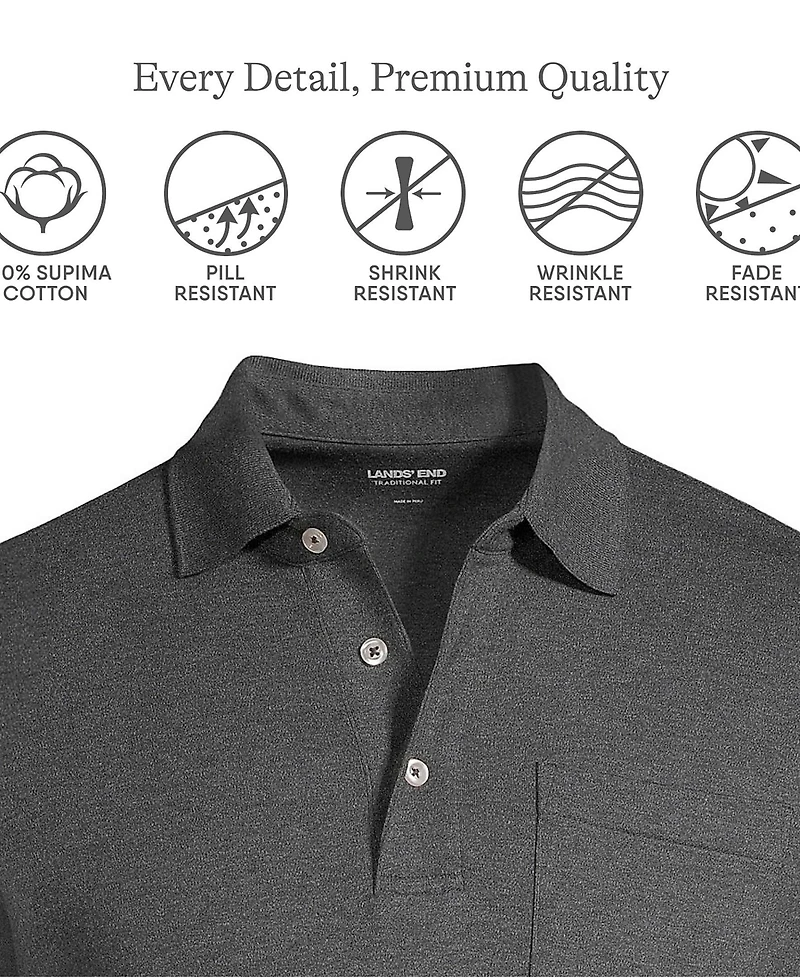 Lands' End Men's Tall Short Sleeve Cotton Supima Polo Shirt with Pocket