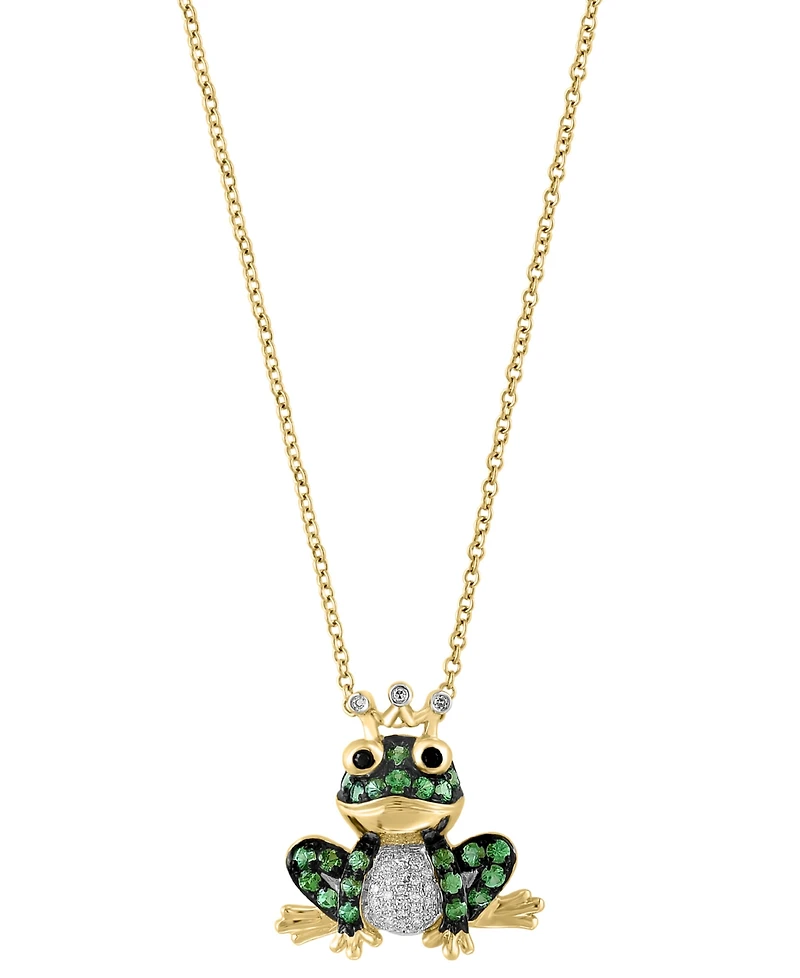 Effy Tsavorite (3/8 ct. t.w.), White Diamond (1/10 ct. t.w.) & Black Diamond Accent Frog Prince 18" Pendant Necklace in 14k Gold