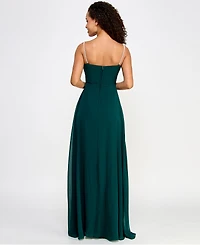 City Studios Juniors' Drape-Neck Faux-Peal-Strap Gown
