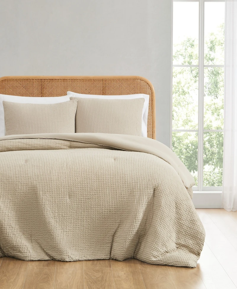 Truly Soft Textured Waffle 3 Piece Comforter Set, Full/Queen