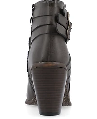 Journee Collection Women's Strap Round Toe Stacked Heel Dress Booties