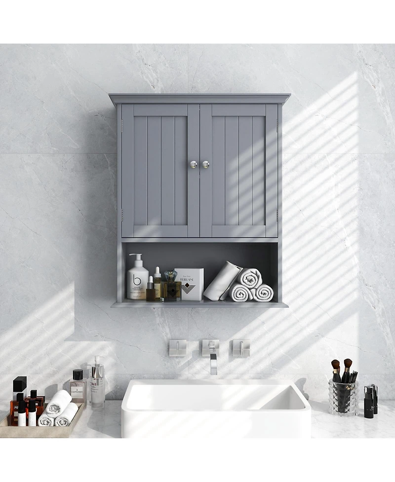 Wall Mount Bathroom Cabinet Storage Organizer with Doors and Shelves