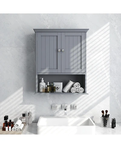 Wall Mount Bathroom Cabinet Storage Organizer with Doors and Shelves