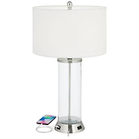 360 Lighting Watkin Modern Table Lamps 27 1/2" Tall Set of 2 Clear Glass with Usb and Ac Power Outlet Led White Shade for Bedroom Living Room Bed