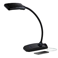 360 Lighting Ricky Modern Desk Lamp 13 3/4" High Black with Usb Charging Port Led Gooseneck Touch On Off Dimmer for Bedroom Bedside Office House