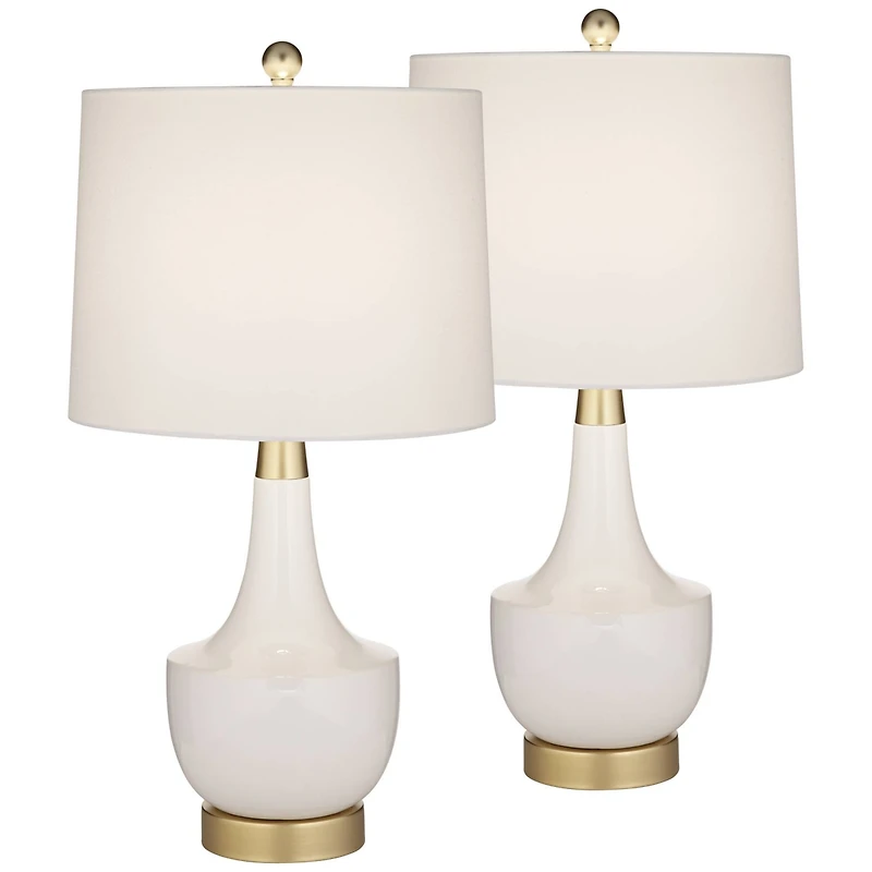360 Lighting Nesbit 25" High Mid Century Modern Table Lamps Set of 2 Usb Port White Gold Ceramic Metal Living Room Charging