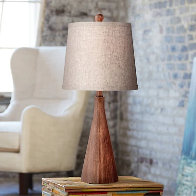 360 Lighting Fraiser Modern Accent Table Lamp 23 1/2" High Brown Faux Wood Oatmeal Drum Shade for Bedroom Living Room Bedside Nightstand Office K
