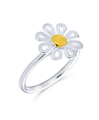 Bling Jewelry Delicate Tiny Two Tone Flower Daisy Ring Thin 1MM Band Gold Plated Sterling Silver