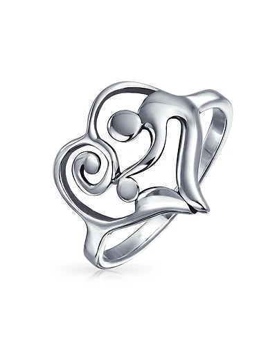 Bling Jewelry Swirling Heart Mother Loving Child Family Ring Gift For Mom Band 1MM